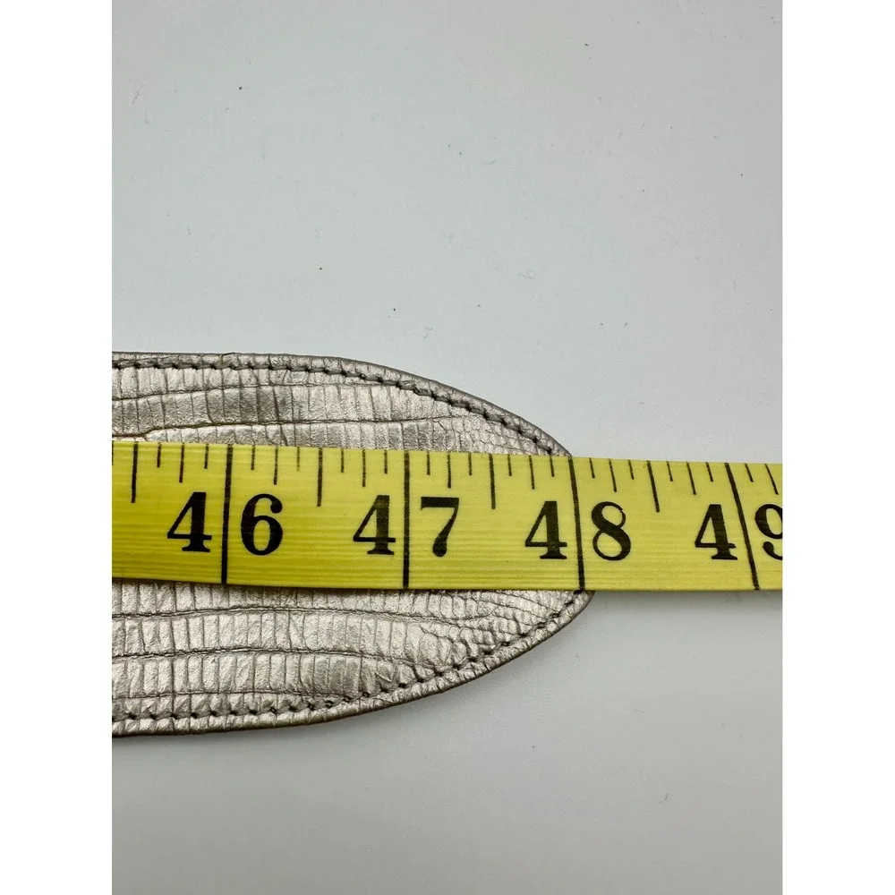 Chico's Wide Waist Belt Womens Lg Silver Metallic Lizard Embossed Round Buckle